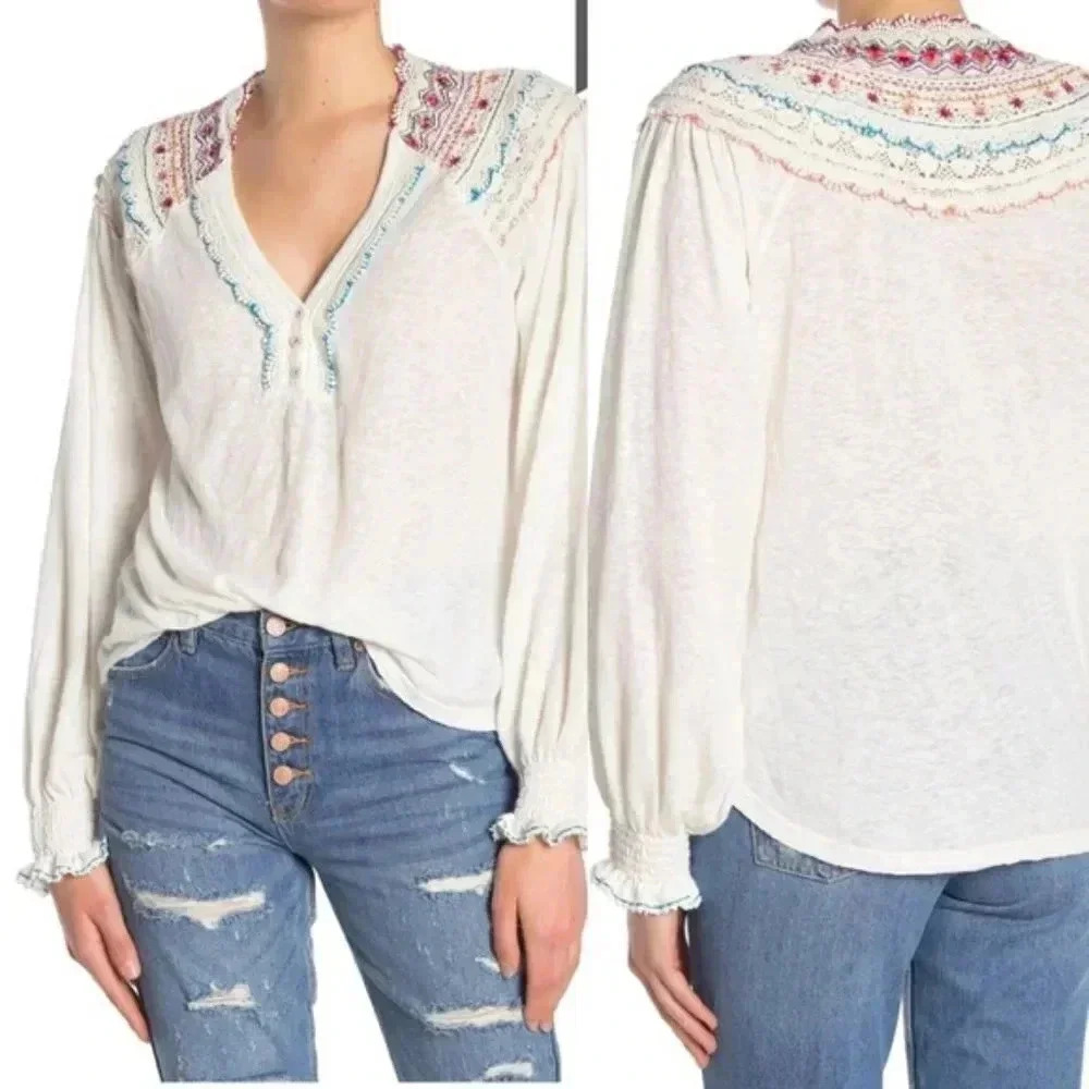 Free People Siesta Fiesta Embroidered Tunic Top